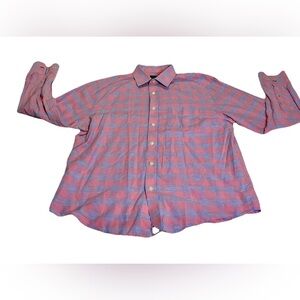 UNTUCKit Anderson Slim Fit Plaid Cotton Linen Button Up Preppy Pink Blue Medium